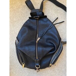Rebecca Minkoff Julian Black Pebbled Leather Backpack Gold Hardware